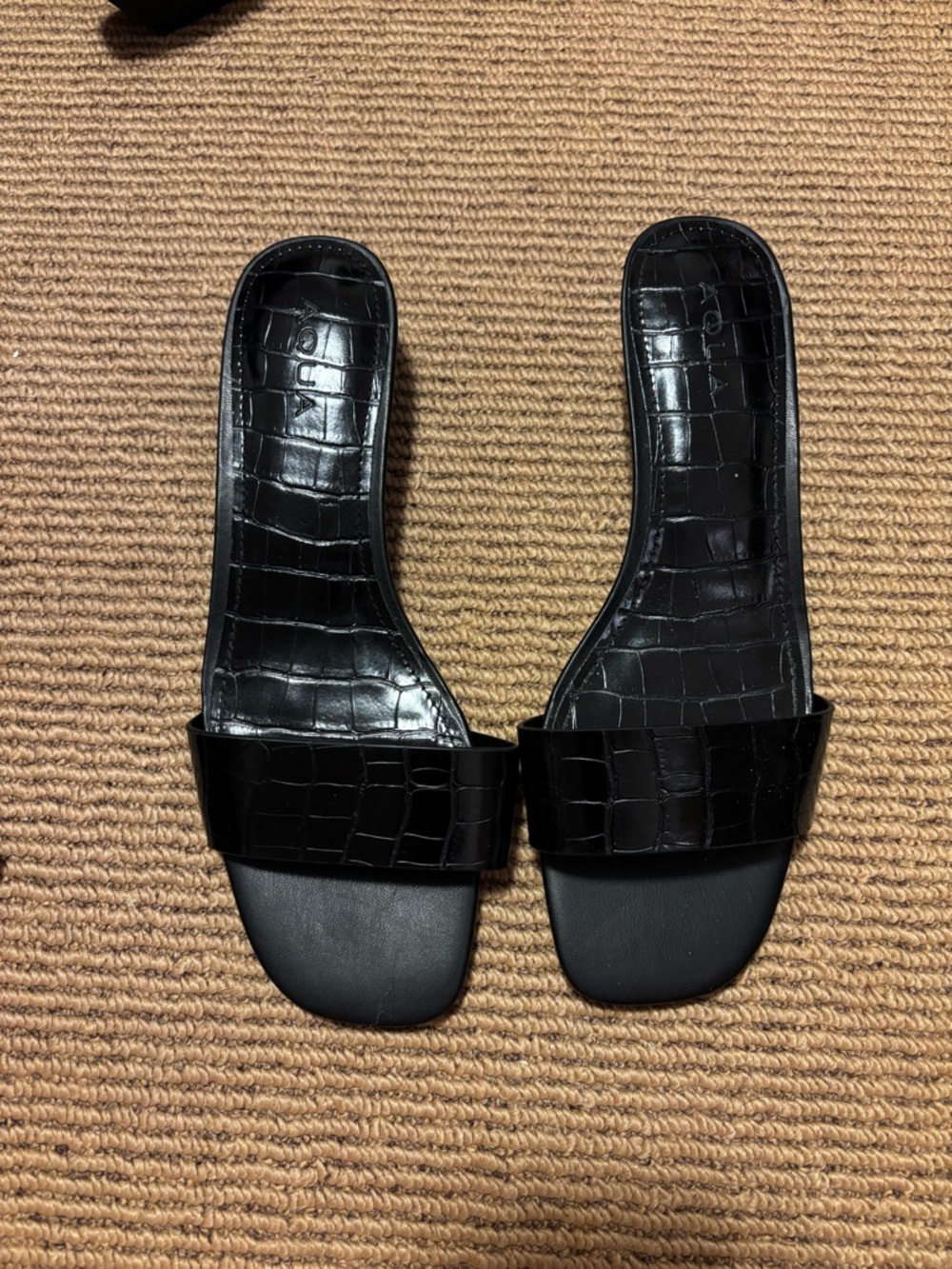 Aqua Black Croc-Embossed Slide Mules